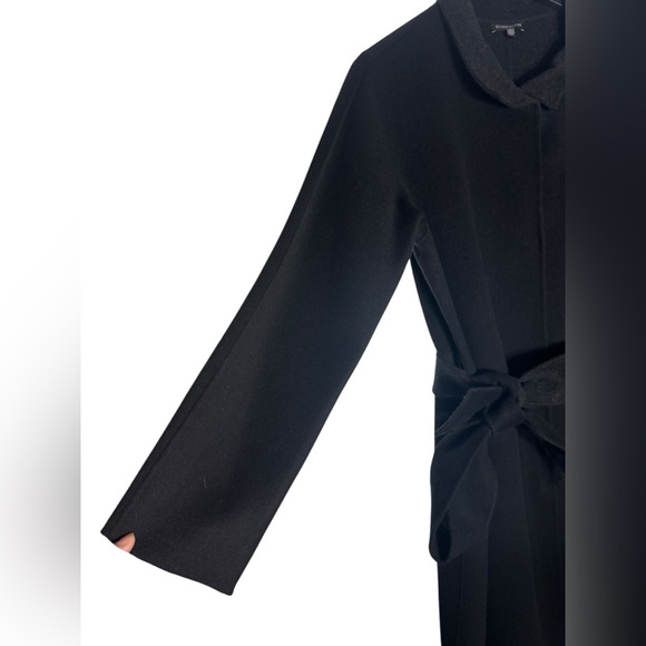 Eileen Fisher Wool Long Black Snap Button Tie Coat Jacket Size Medium Pockets - Picture 3 of 15